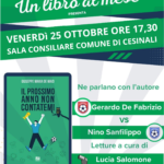 Cesinali, IV edizione di “Un Libro al Mese” : venerdi 25 ottobre alle ore 17.30 presentazione del libro di Giuseppe M. De Maio “Il prossimo anno non contatemi”